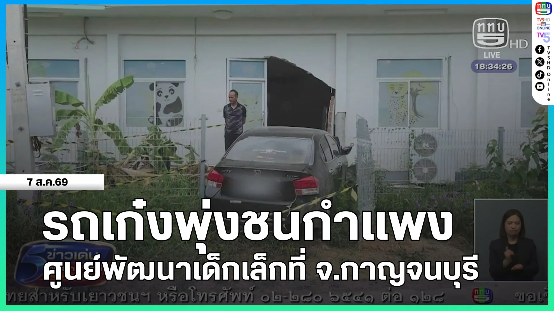 รถเก๋งพุ่งชนกำแพงศูนย์พัฒนาเด็กเล็กที่ จ.กาญจนบุรี