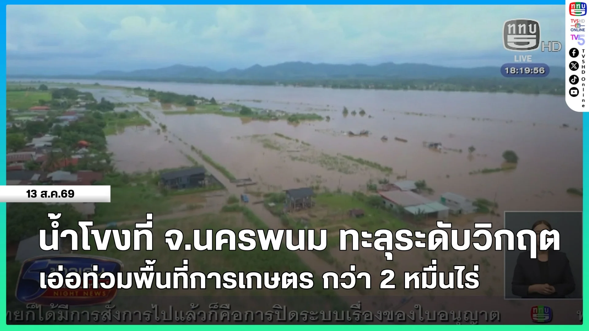น้ำโขงที่ จ.นครพนม ทะลุระดับวิกฤต เอ่อท่วมพื้นที่การเกษตร กว่า 2 หมื่นไร่