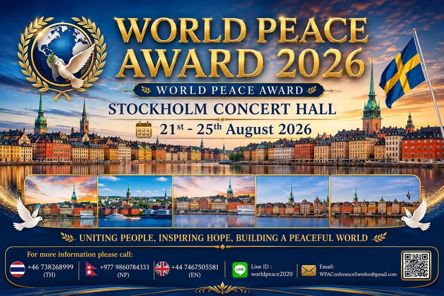 สวีเดน เจ้าภาพ World Peace Award 2026 ดึงพลังเยาวชนและการศึกษาขับเคลื่อนสันติภาพยั่งยืน