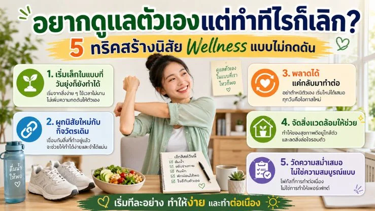 อยากดูแลตัวเองแต่ทำทีไรก็เลิก? 5 ทริคสร้างนิสัย Wellness แบบไม่กดดัน