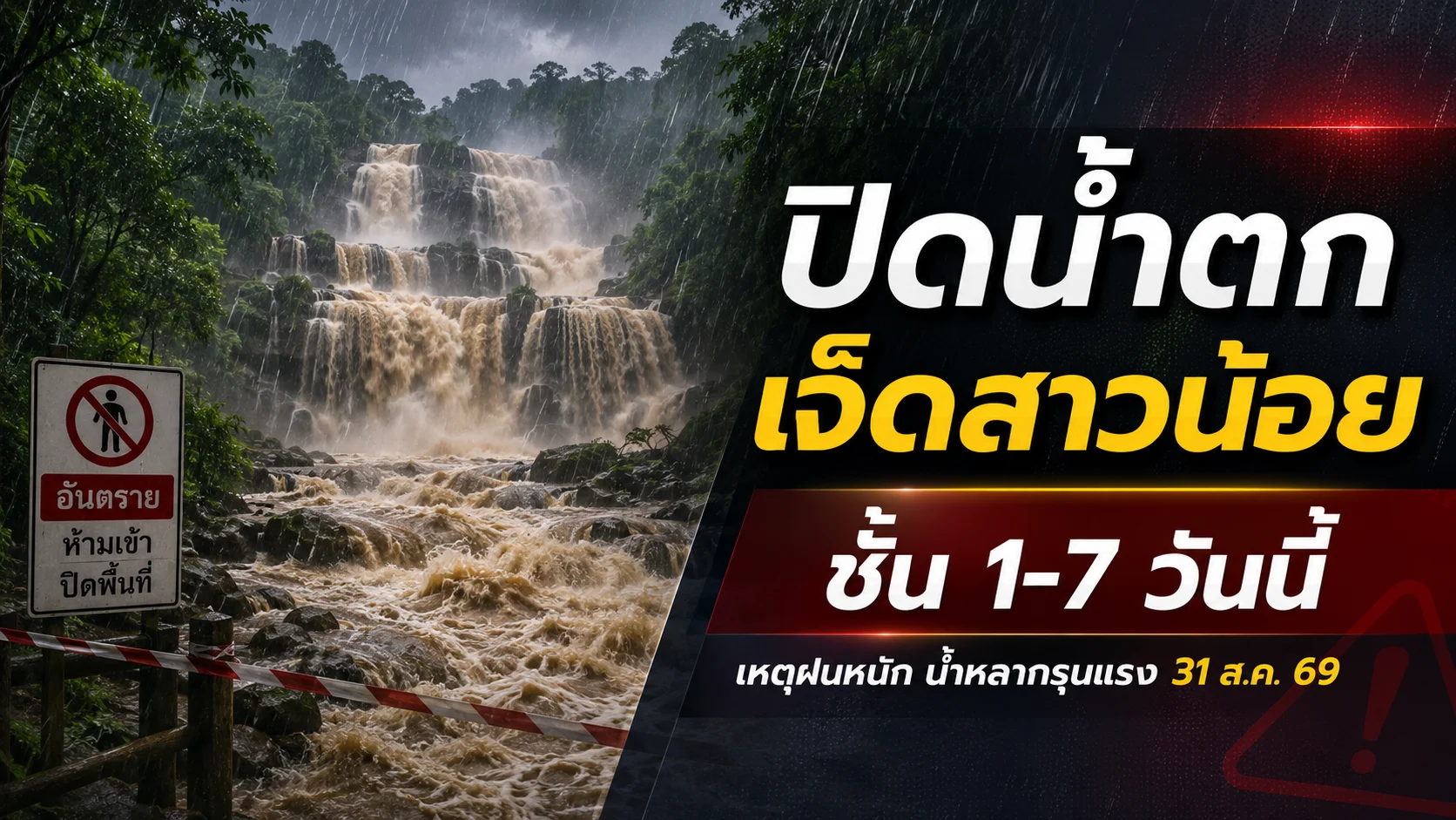 ด่วน! น้ำตกเจ็ดสาวน้อย ประกาศปิดท่องเที่ยวทุกกิจกรรม 31 ส.ค. 69 หวั่นน้ำป่าเป็นอันตราย