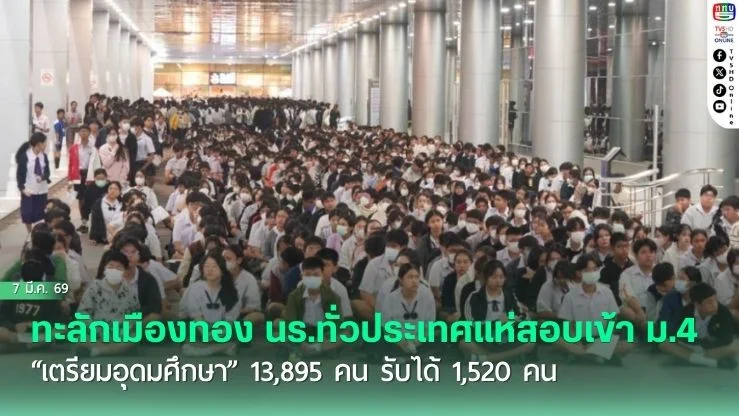 ทะลักเมืองทอง นร.ทั่วประเทศแห่สอบเข้า ม.4 "เตรียมอุดมศึกษา" 13,895 คน รับได้ 1,520 คน