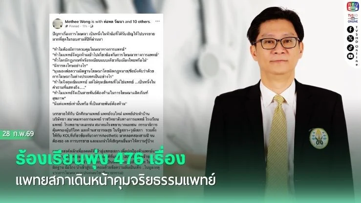 ร้องเรียนพุ่ง 476 เรื่อง แพทยสภาเดินหน้าคุมจริยธรรมแพทย์