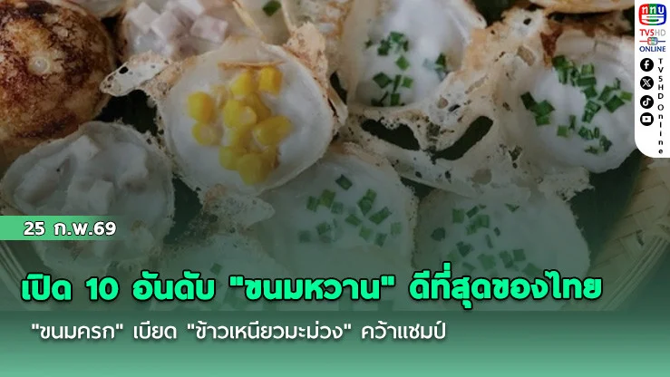เปิด 10 อันดับ "ขนมหวาน" ดีที่สุดของไทยจากเว็บดัง  "ขนมครก" เบียด "ข้าวเหนียวมะม่วง" คว้าแชมป์