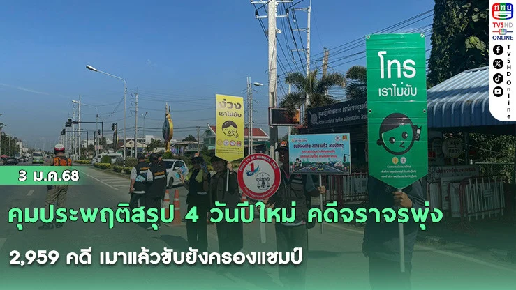คุมประพฤติสรุป 4 วันปีใหม่ คดีจราจรพุ่ง 2,959 คดี เมาแล้วขับยังครองแชมป์