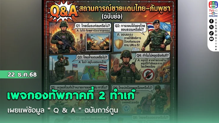เพจกองทัพภาคที่ 2 ทําเก๋ เผยแพ่ข้อมูล " Q & A " ฉบับการ์ตูน ถามจริงตอบตรง เหตุสู้รบ ไทย-เขมร