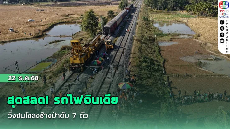 สุดสลด! รถไฟอินเดียวิ่งชนโขลงช้างป่าดับ 7 ตัว
