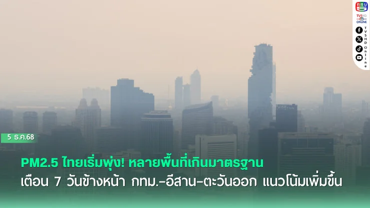 PM2.5 ไทยเริ่มพุ่ง! หลายพื้นที่เกินมาตรฐาน