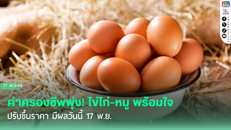 ค่าครองชีพพุ่ง! ไข่ไก่-หมู พร้อมใจปรับขึ้นราคา มีผลวันนี้ 17 พ.ย.