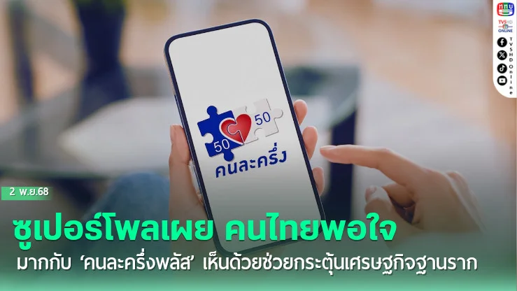 ซูเปอร์โพลเผย คนไทยพอใจมากกับ ‘คนละครึ่งพลัส’ เห็นด้วยช่วยกระตุ้นเศรษฐกิจฐานราก