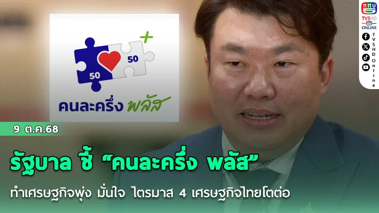 รัฐบาล ชี้ “คนละครึ่ง พลัส” ทําเศรษฐกิจพุ่ง  มั่นใจ ไตรมาส 4 เศรษฐกิจไทยโตต่อ