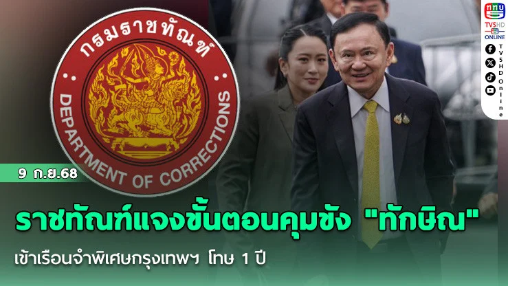 ราชทัณฑ์แจงขั้นตอนคุมขัง "ทักษิณ" เข้าเรือนจําพิเศษกรุงเทพฯ โทษ 1 ปี