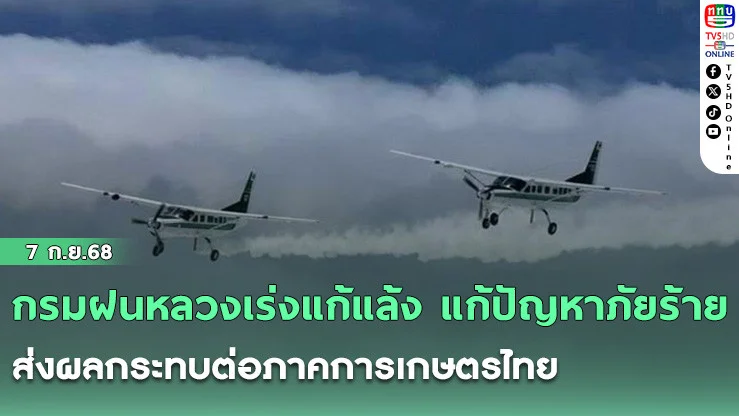 กรมฝนหลวงเร่งแก้แล้ง แก้ปัญหาภัยร้าย ส่งผลกระทบต่อภาคการเกษตรไทย ยืนยัน น้ําจากฝนหลวงมีคุณภาพไม่แตกต่างจากน้ําฝนธรรมชาติ สามารถนํามาใช้ประโยชน์ได้ทั้งการอุปโภคบริโภคและด้านการเกษตร