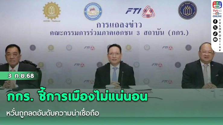 กกร. ชี้การเมืองไม่แน่นอน หวั่นถูกลดอันดับความน่าเชื่อถือ