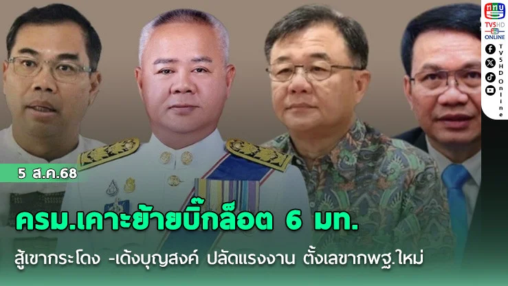 ครม.เคาะย้ายบิ๊กล็อต 6 มท. สู้เขากระโดง -เด้งบุญสงค์ ปลัดแรงงาน ตั้งเลขากพฐ.ใหม่