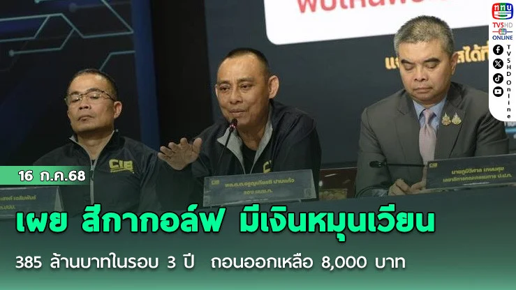 เผย สีกากอล์ฟ มีเงินหมุนเวียน 385 ล้านบาทในรอบ 3 ปี  ถอนออกเหลือ 8,000 บาท
