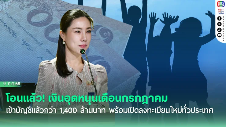 รัฐบาลย้ำต้องดูแลเด็กแรกเกิด ยืนยันเงินอุดหนุนเดือนกรกฎาคมเข้าบัญชีแล้วกว่า 1,400 ล้านบาท พร้อมเปิดลงทะเบียนใหม่ทั่วประเทศ