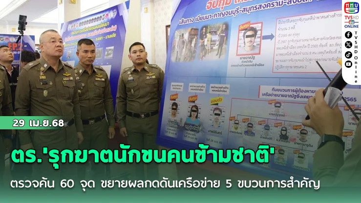ตร.'รุกฆาตนักขนคนข้ามชาติ' ตรวจค้น 60 จุด ขยายผลกดดันเครือข่าย 5 ขบวนการสำคัญ
