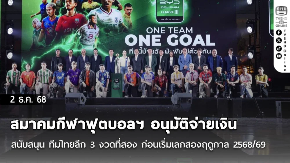 สมาคมกีฬาฟุตบอลฯ อนุมัติจ่ายเงินสนับสนุน ทีมไทยลีก 3 งวดที่สอง ก่อนเริ่มเลกสองฤดูกาล 2568/69