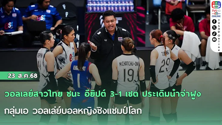 วอลเลย์สาวไทย ชนะ อียิปต์ 3-1 เซต ประเดิมนําจ่าฝูง กลุ่มเอ วอลเล่ย์บอลหญิงชิงแชมป์โลก