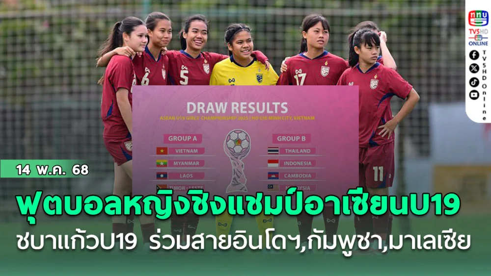 ชบาแก้ว U19 ร่วมสาย อินโดฯ, กัมพูชา, มาเลเซีย ฟุตบอลหญิงชิงแชมป์อาเซียน U19