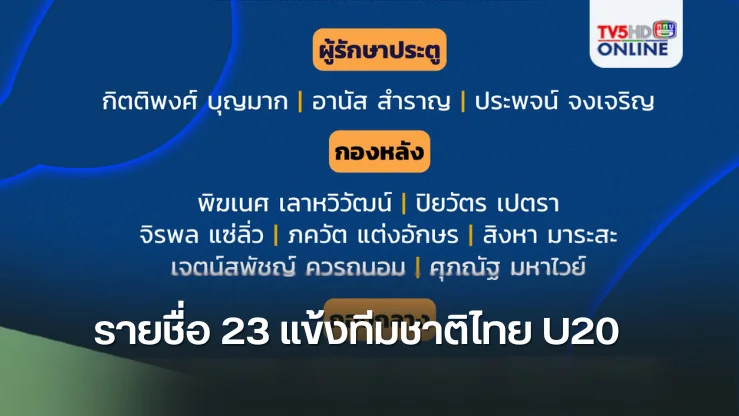 ประกาศ : รายชื่อ 23 แข้งทีมชาติไทย U20 ชุดเตรียมสู้ศึกชิงแชมป์เอเชีย รอบคัดเลือก