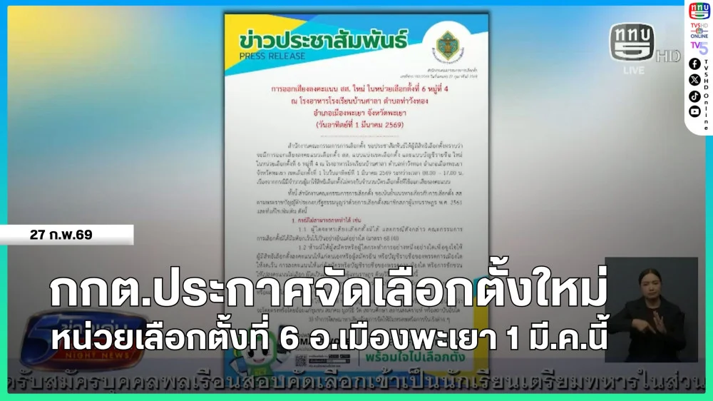 กกต.ประกาศจัดเลือกตั้งใหม่ หน่วยเลือกตั้งที่ 6 อ.เมืองพะเยา 1 มี.ค.นี้