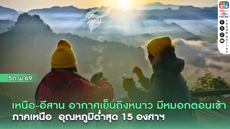 เหนือ-อีสาน อากาศเย็นถึงหนาว มีหมอกตอนเช้า ภาคเหนือ อุณหภูมิต่ําสุด 15 องศาฯ
