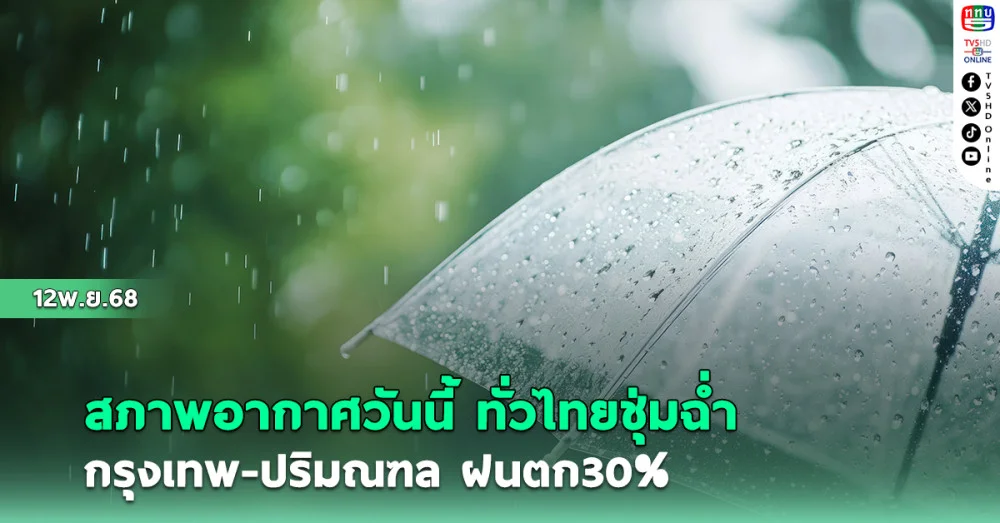 ทั่วไทยชุ่มฉ่ํา ไทยตอนบน มีฝนฟ้าคะนองบางแห่ง กรุงเทพ-ปริมณฑล ฝนตก30%