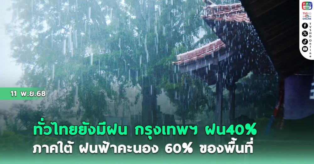 ทั่วไทยยังมีฝน กรุงเทพฯฝน40% ภาคใต้ ฝนฟ้าคะนอง60%ของพื้นที่