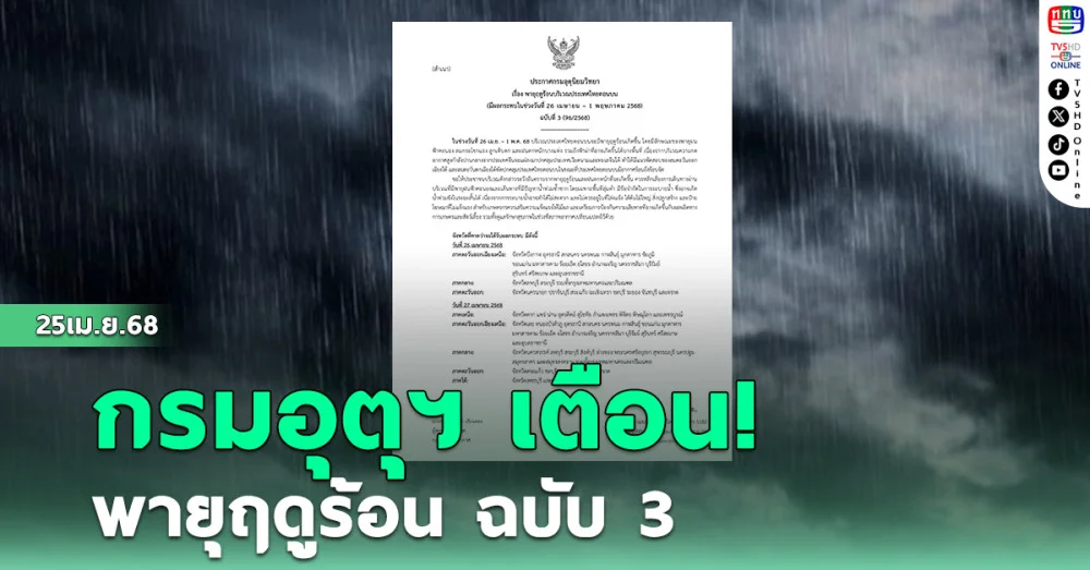 กรมอุตุนิยมวิทยา เตือน! พายุฤดูร้อน ฉบับ 3