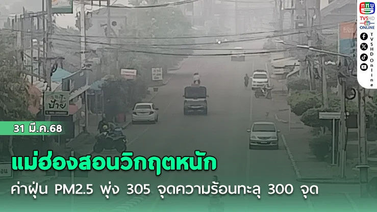 แม่ฮ่องสอนวิกฤตหนักสุดในภาคเหนือ ค่าฝุ่น PM2.5 พุ่ง 305 จุดความร้อนทะลุ 300 จุด 