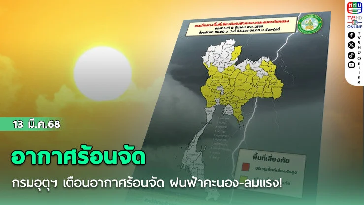 กรมอุตุฯ เตือนอากาศร้อนจัด ฝนฟ้าคะนอง-ลมแรง! 