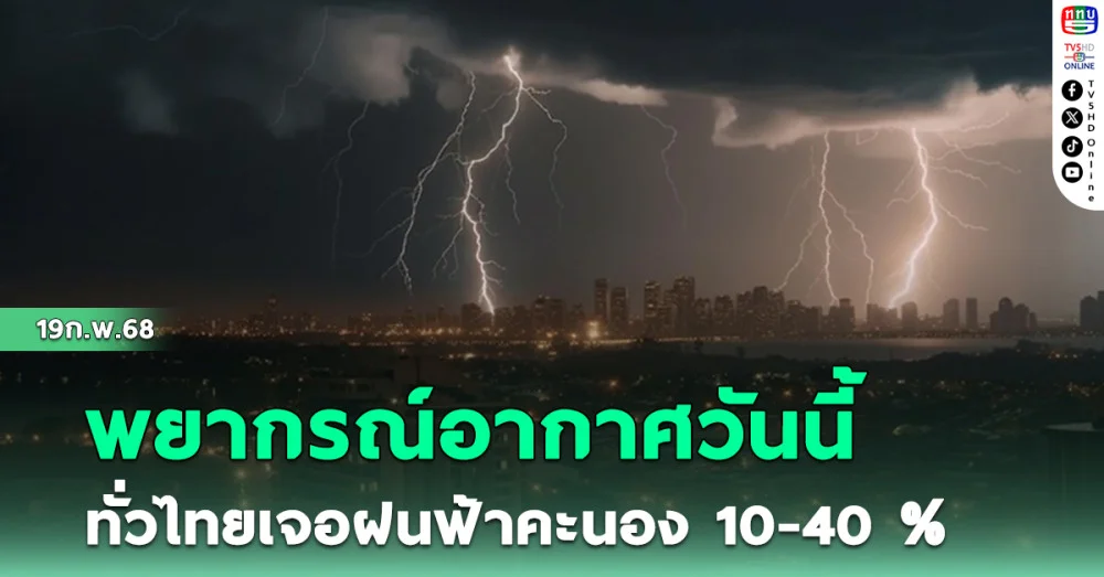 พยากรณ์อากาศวันนี้ ทั่วไทยเจอฝนฟ้าคะนอง 10-40 %