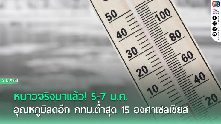 หนาวจริงมาแล้ว! 5-7 ม.ค. อุณหภูมิลดอีก 2-3°C กทม.ต่ำสุด 15°C 