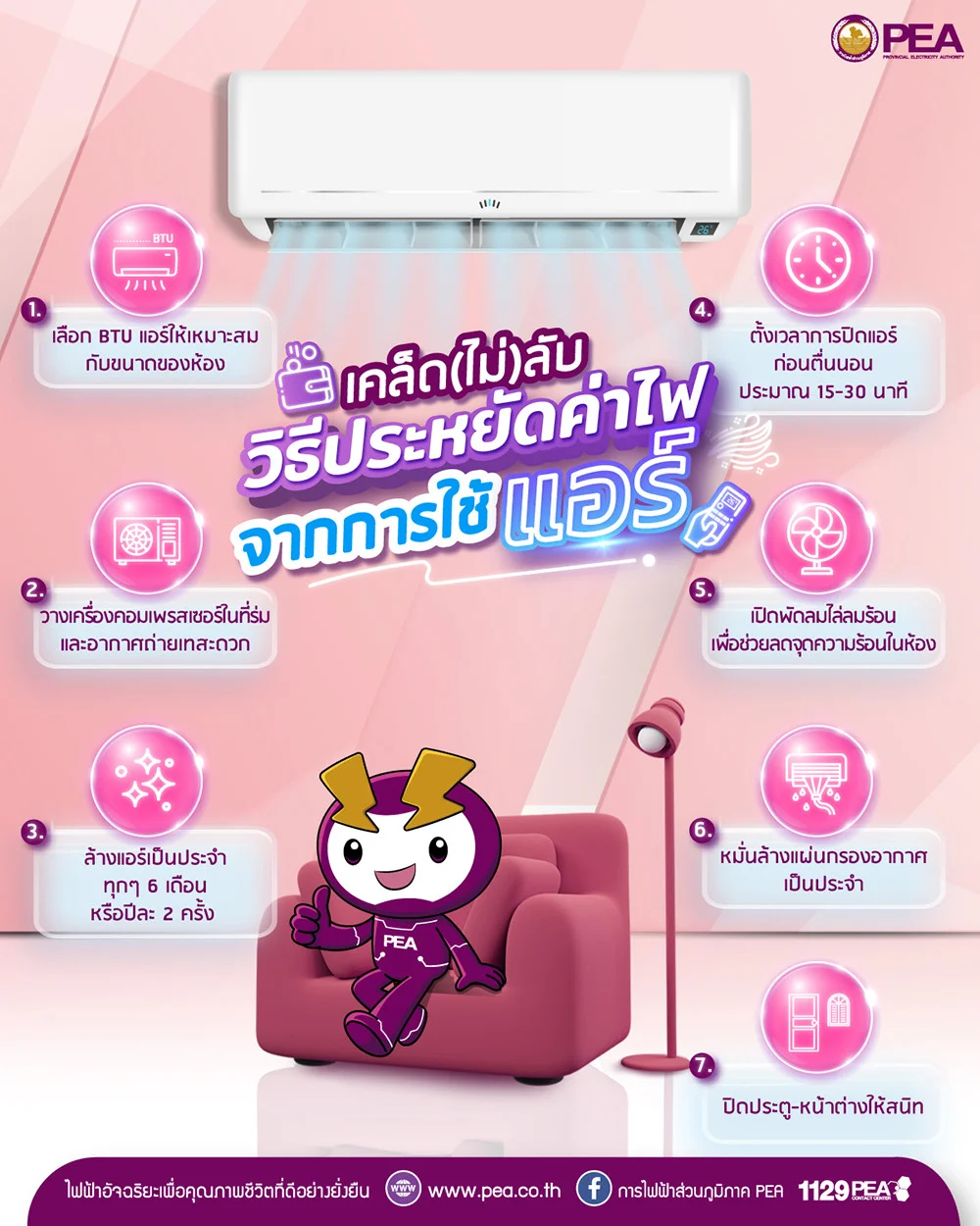 PEA แนะนำเคล็ดลับดีๆ ใช้แอร์อย่างไรให้ประหยัด