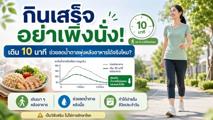 กินเสร็จอย่าเพิ่งนั่ง! เดิน 10 นาที ช่วยลดน้ำตาลพุ่งหลังอาหารได้จริงไหม?