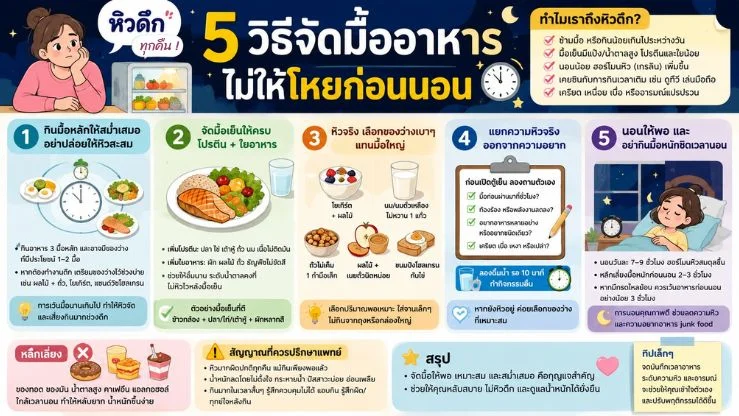 หิวดึกทุกคืน แก้อย่างไร? 5 วิธีจัดมื้ออาหาร ไม่ให้โหยก่อนนอน