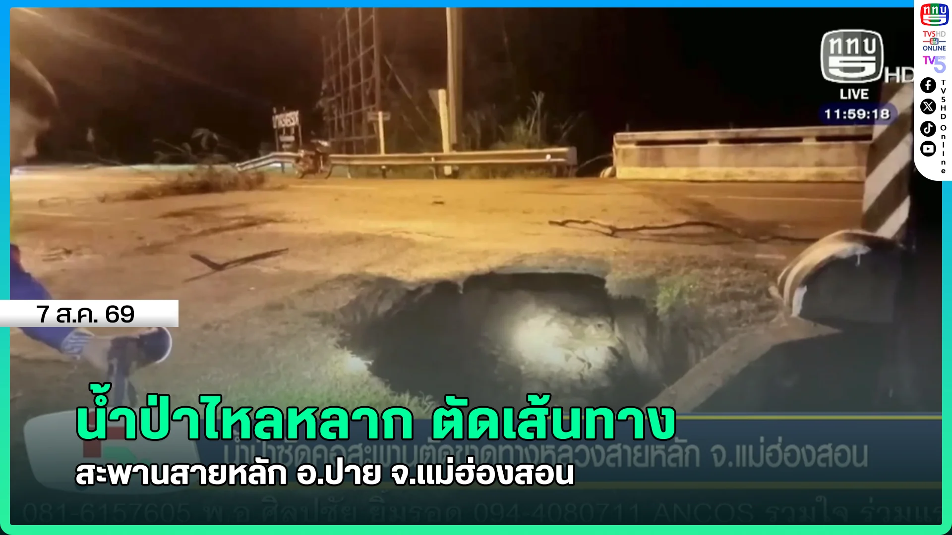 น้ำป่าไหลหลาก ตัดเส้นทาง สะพานสายหลัก อ.ปาย จ.แม่ฮ่องสอน