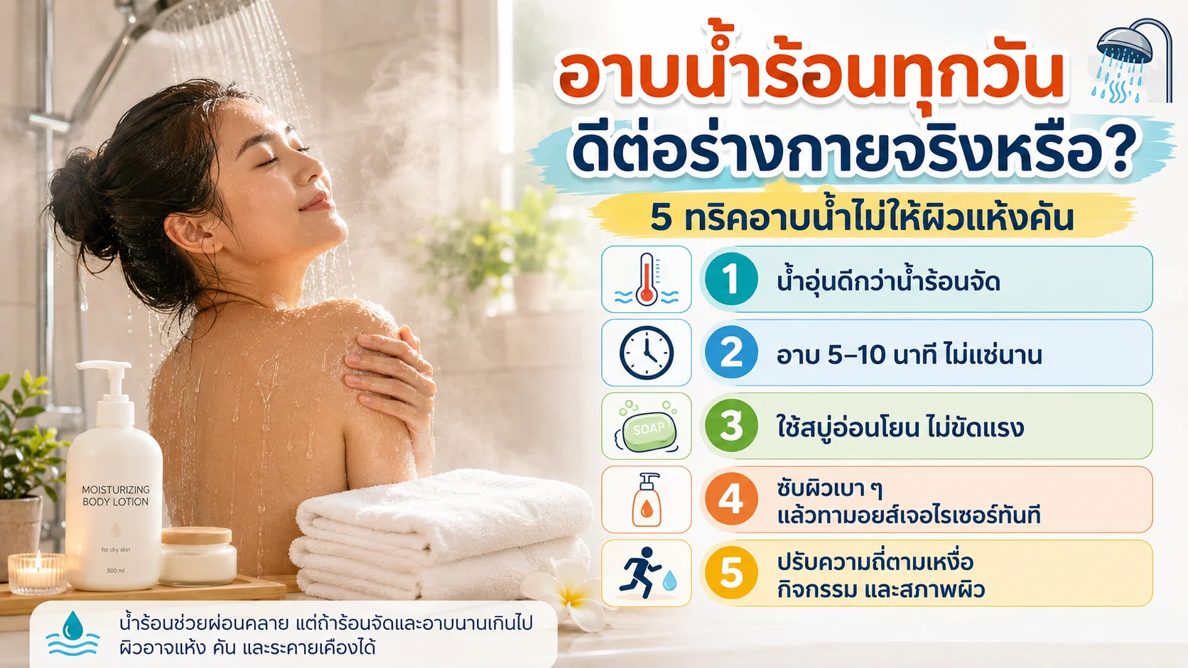 อาบน้ำร้อนทุกวันดีต่อร่างกายจริงหรือ? 5 ทริคอาบน้ำไม่ให้ผิวแห้งคัน