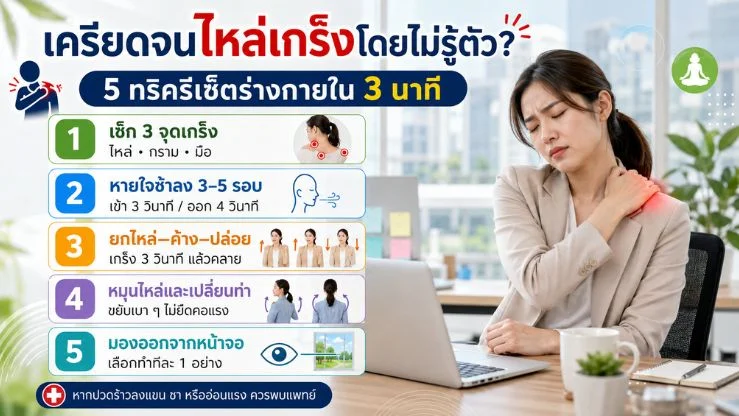 เครียดจนไหล่เกร็งโดยไม่รู้ตัว? 5 ทริครีเซ็ตร่างกายใน 3 นาที