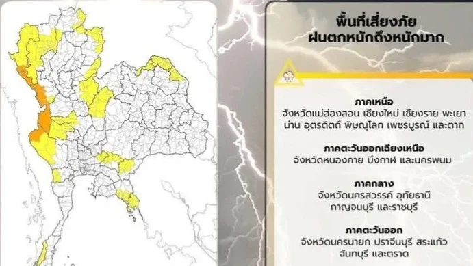 เตือน 4 ภาค ฝนตกหนัก เสี่ยงน้ำป่า–น้ำท่วมฉับพลัน “นาร์รา” ไม่เข้าไทย