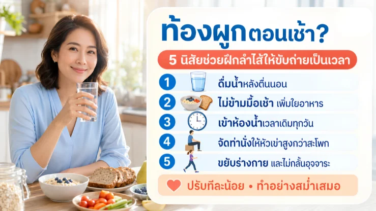 ท้องผูกตอนเช้า? 5 นิสัยช่วยฝึกลำไส้ให้ขับถ่ายเป็นเวลา